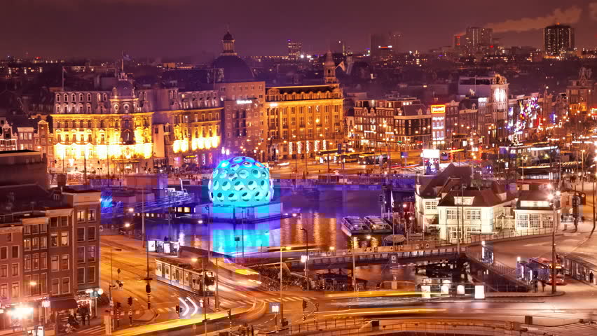 a lit up city at night