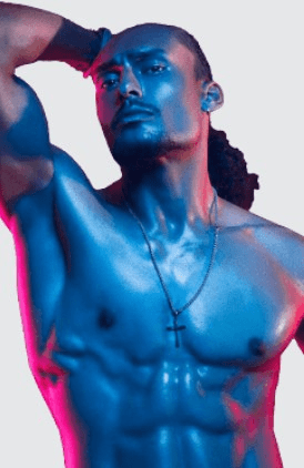 a man in a blue shirt